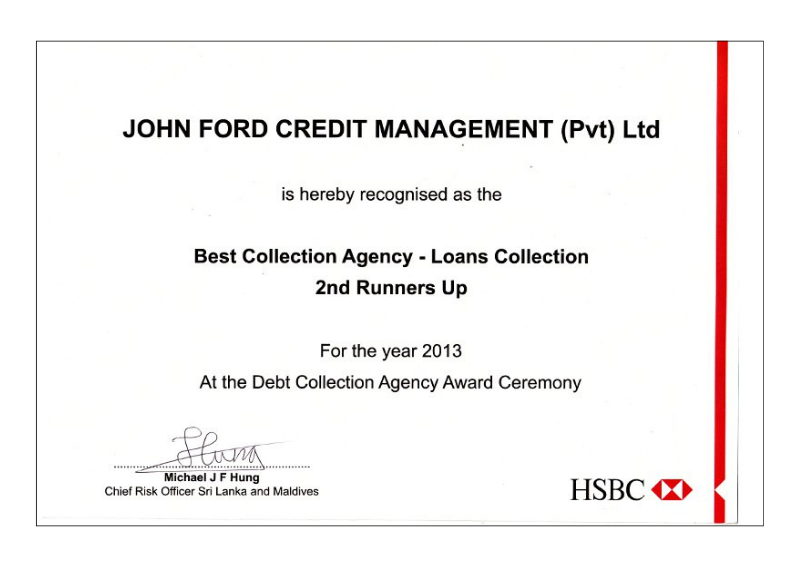 HSBC Best Collection Agency - Loans Collection 2nd Runners Up 2013