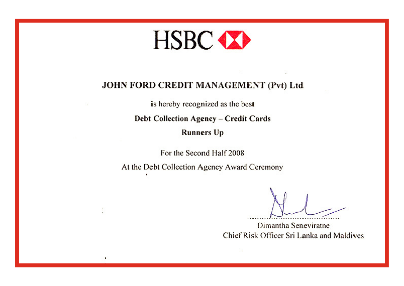 HSBC Best Dept Collection Agency - Credit Cards - Runners Up 2008