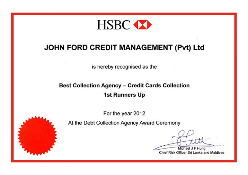 HSBC Best Collection Agency - Credit Card Collection - 1st Runners Up 2012