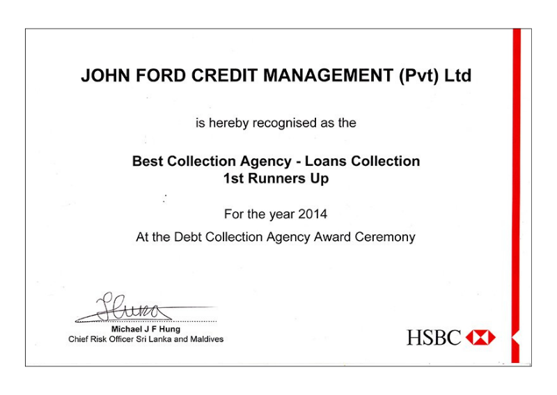 HSBC Best Collection Agency - Loans Collection 1st Runners Up 2014