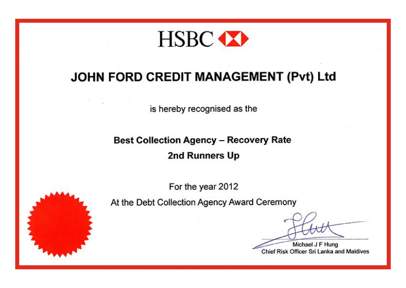 HSBC Best Collection Agency - Recovery Rate-2nd Runners Up 2012