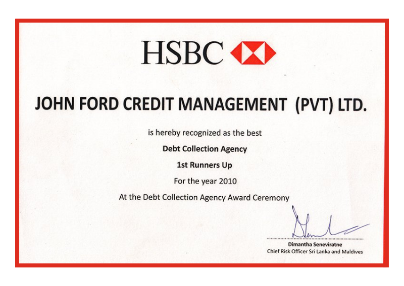 HSBC Best Dept Collection Agency - 1st Runners Up 2010