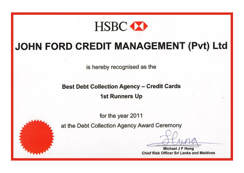 HSBC Best Dept Collection Agency - Credit Cards - 1st Runners Up 2011