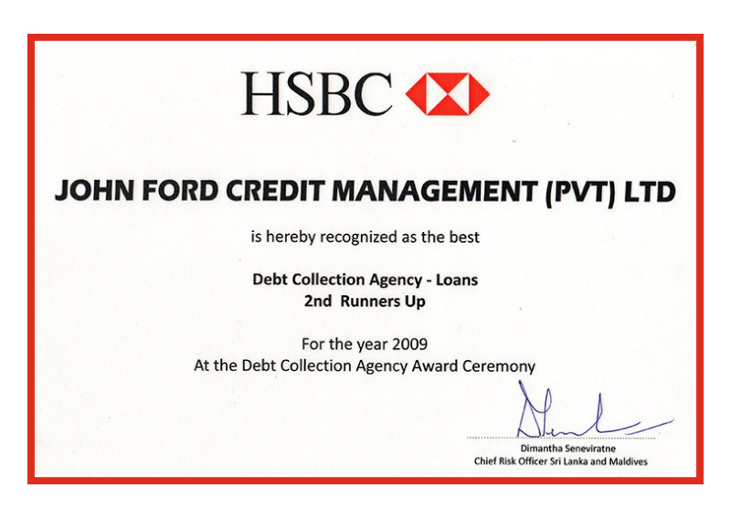 HSBC Best Dept Collection Agency - Loans - 2nd Runners Up 2009